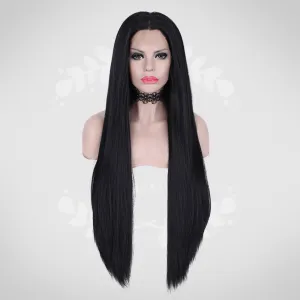 Morticia- Natural Black Straight Synthetic Lace Front Wig For Drag Queen