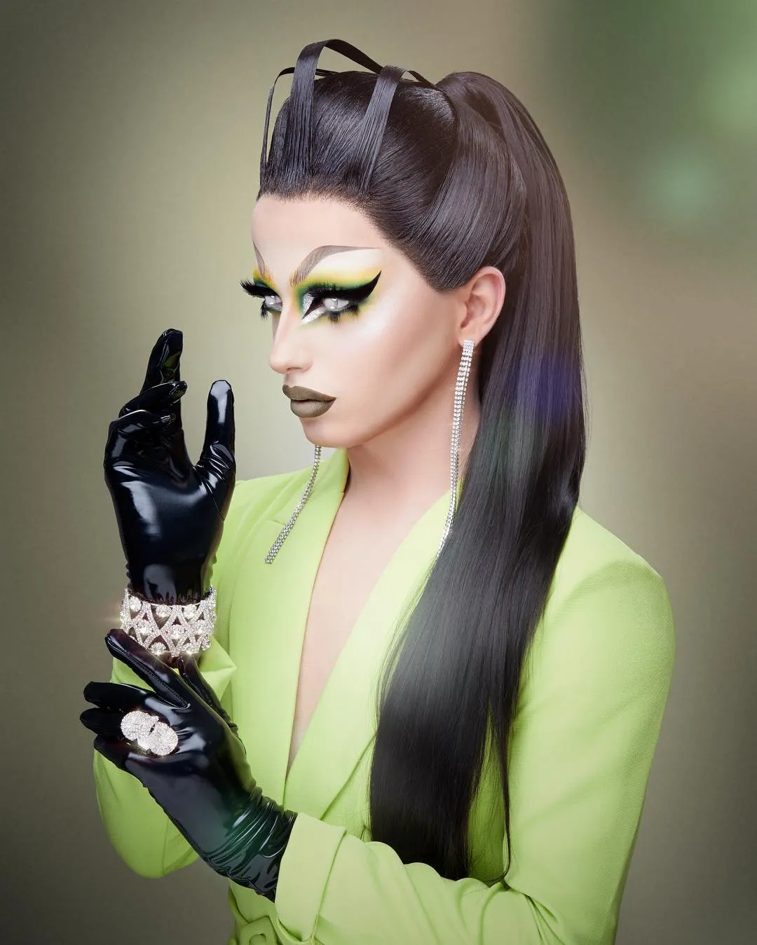 Morticia- Natural Black Straight Synthetic Lace Front Wig For Drag Queen