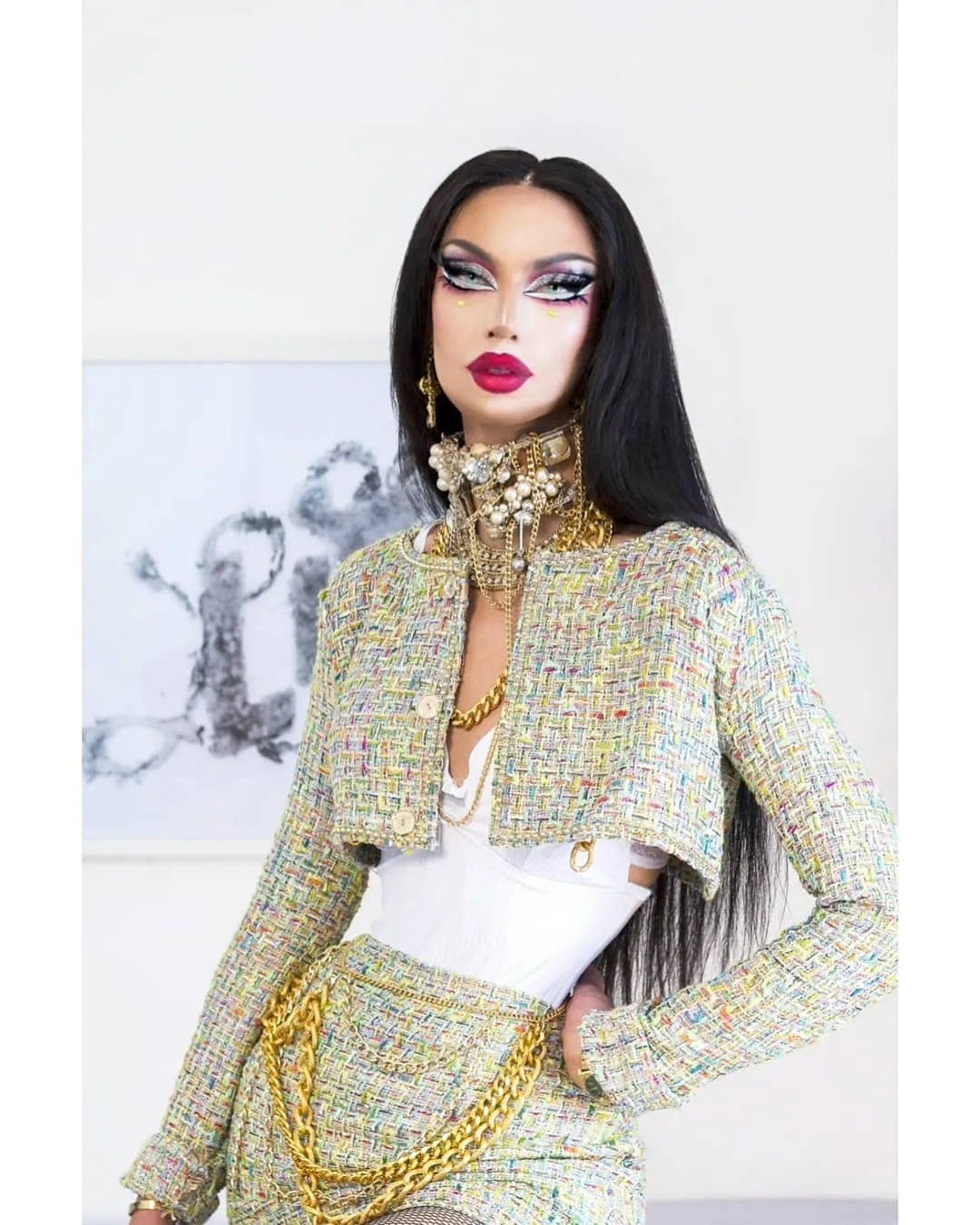 Morticia- Natural Black Straight Synthetic Lace Front Wig For Drag Queen