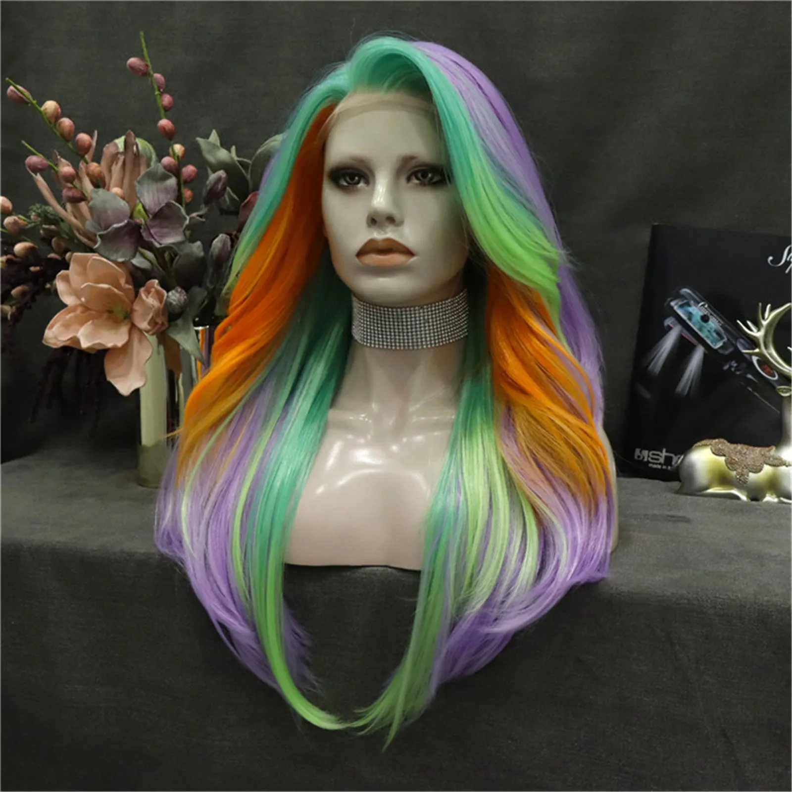 Multi-Color Purple Body Wave Long Synthetic Lace Front Wig