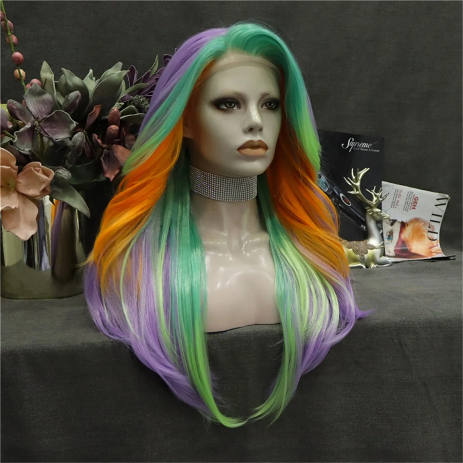Multi-Color Purple Body Wave Long Synthetic Lace Front Wig