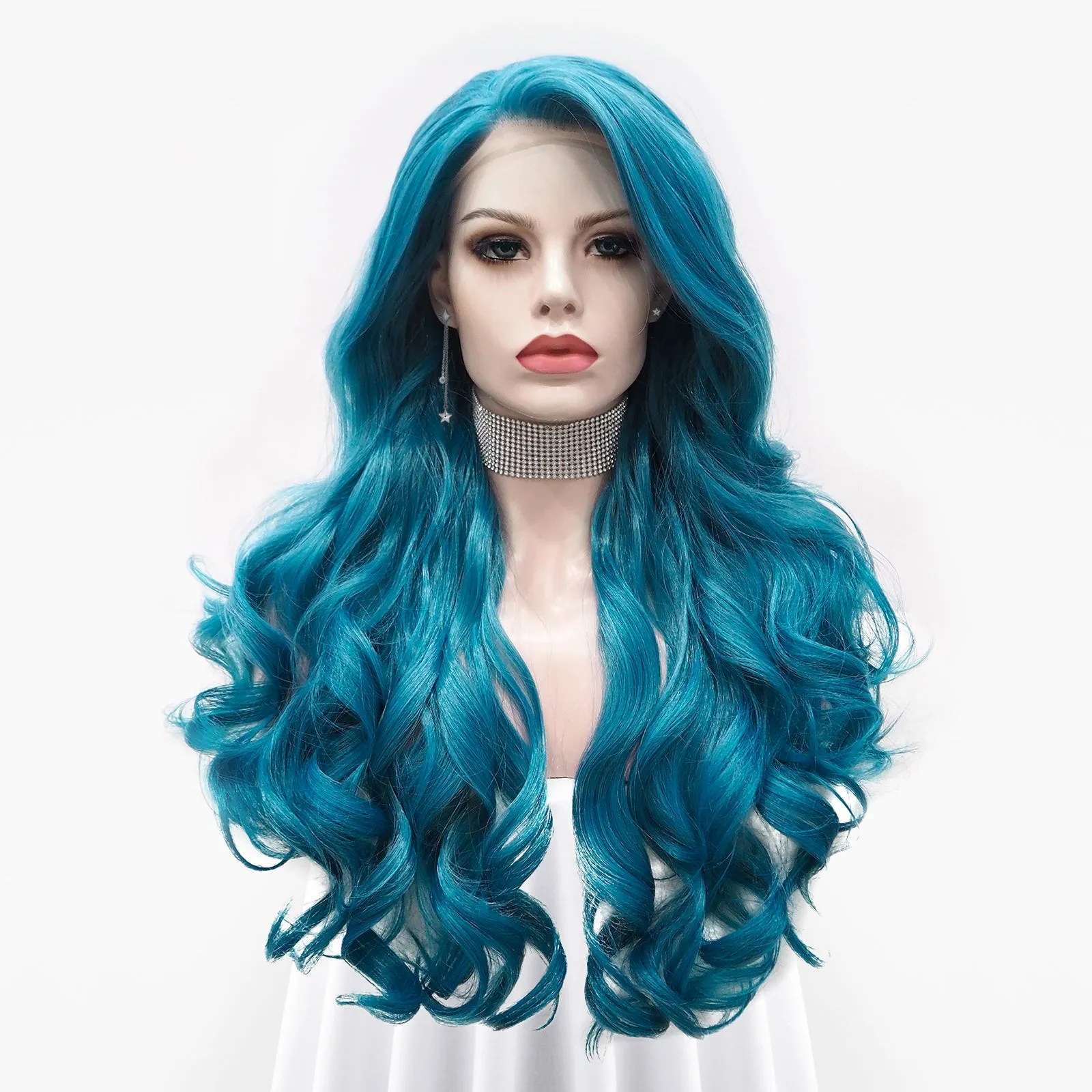 Ocean Blue Synthetic Lace Front  Imstyle Wig For Women
