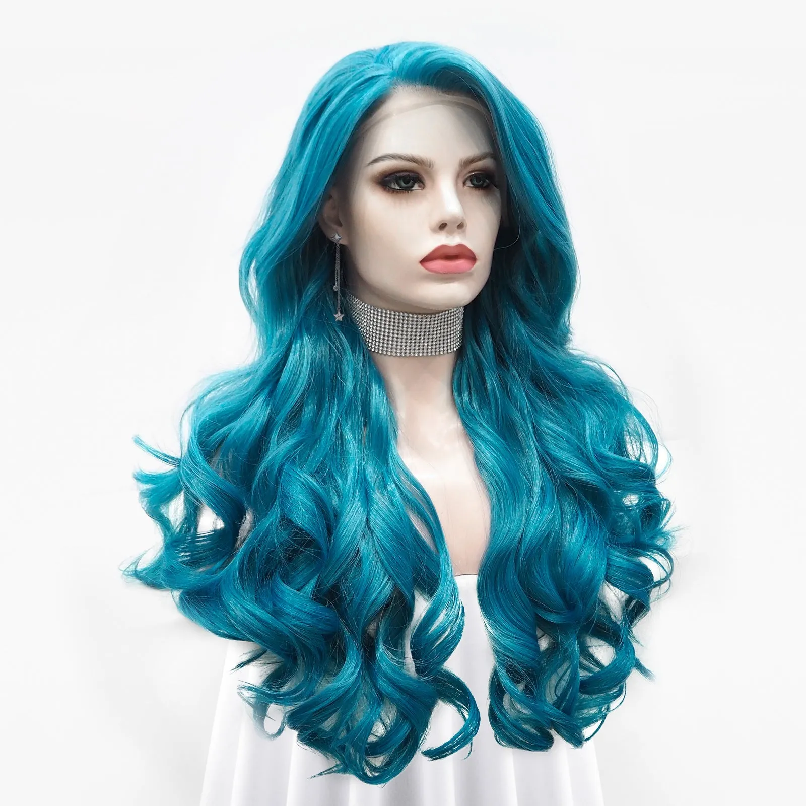 Ocean Blue Synthetic Lace Front  Imstyle Wig For Women