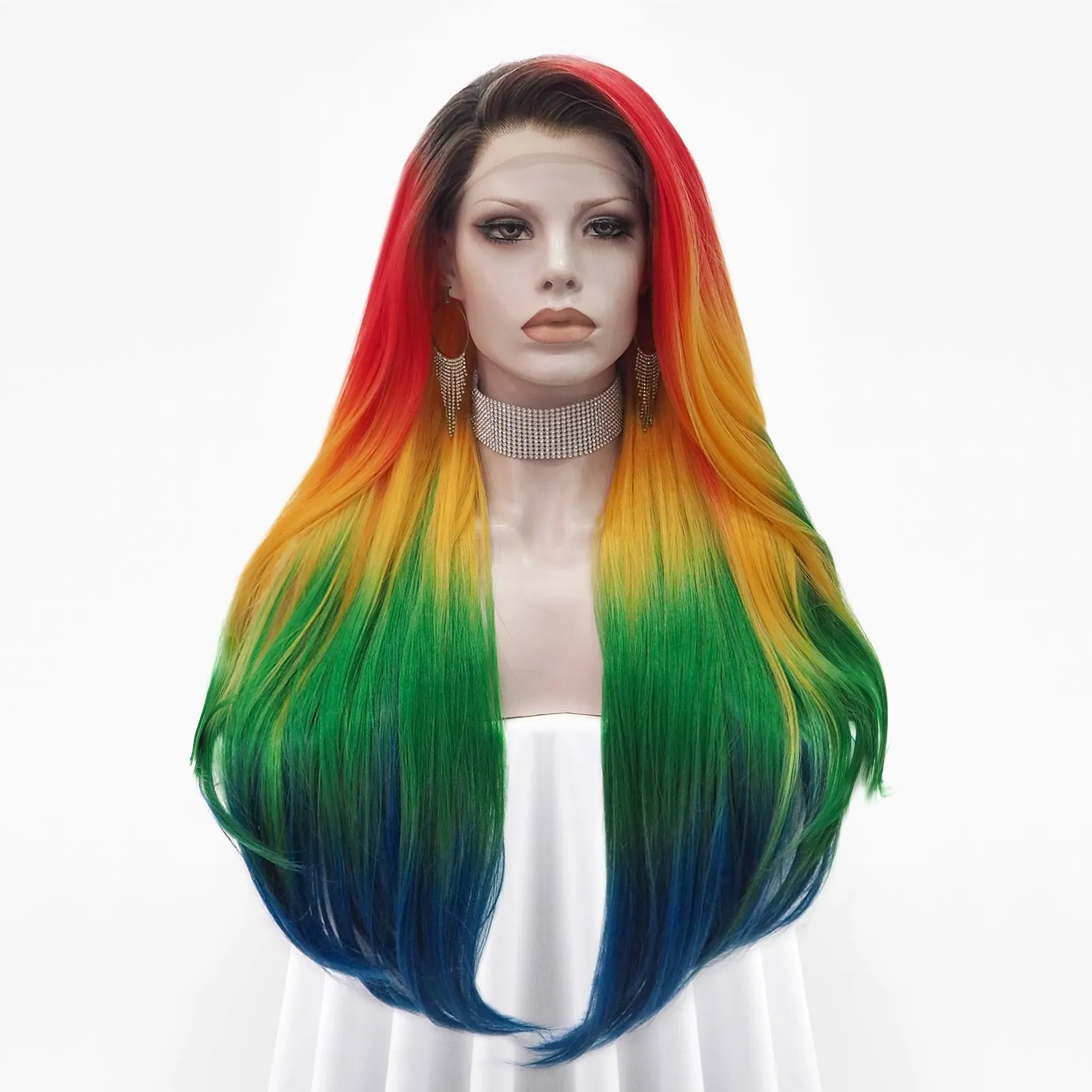 Parrot Colorful Long Body Wave Lace Front Drag Queen Wigs