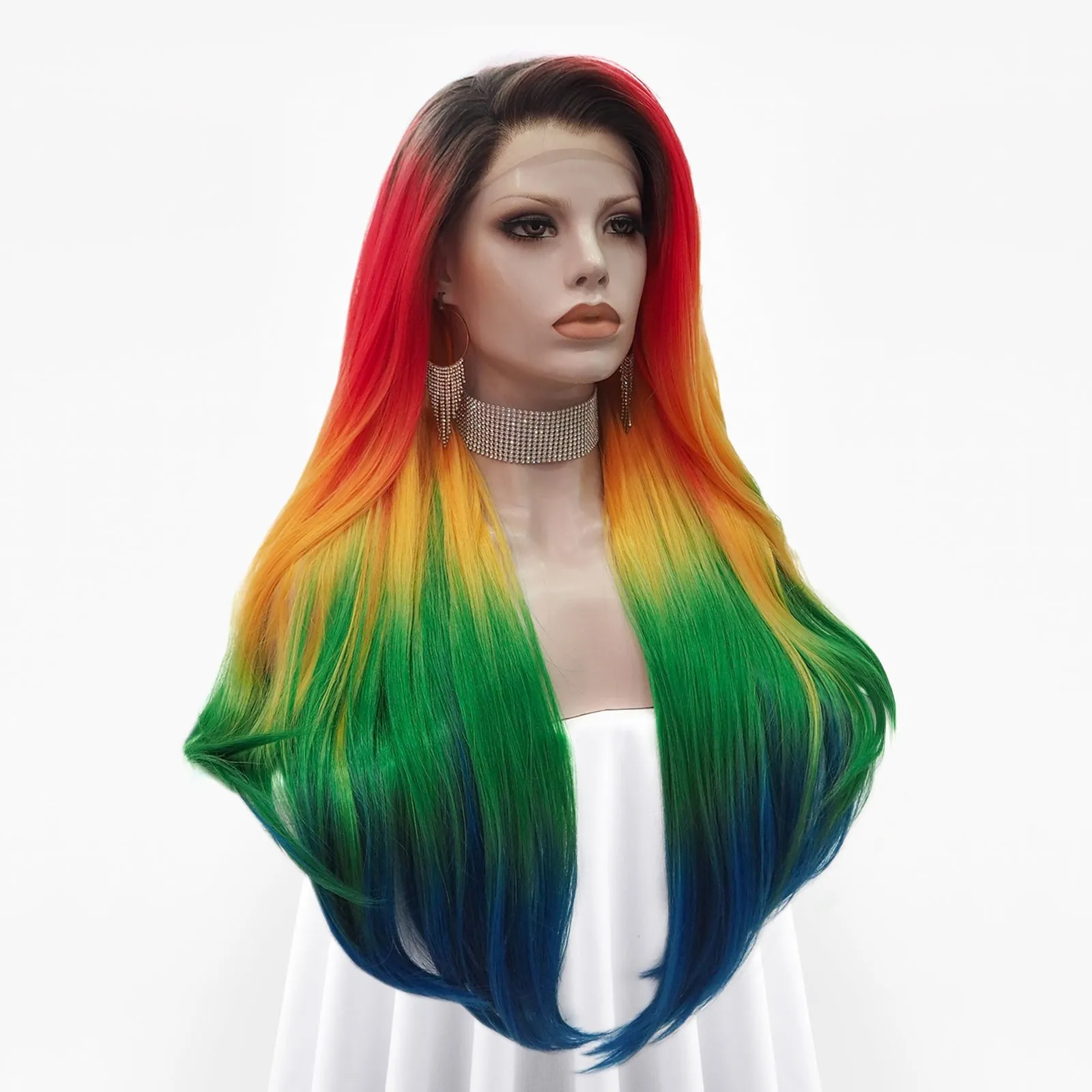 Parrot Colorful Long Body Wave Lace Front Drag Queen Wigs