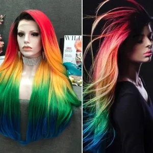 Parrot Colorful Long Body Wave Lace Front Drag Queen Wigs