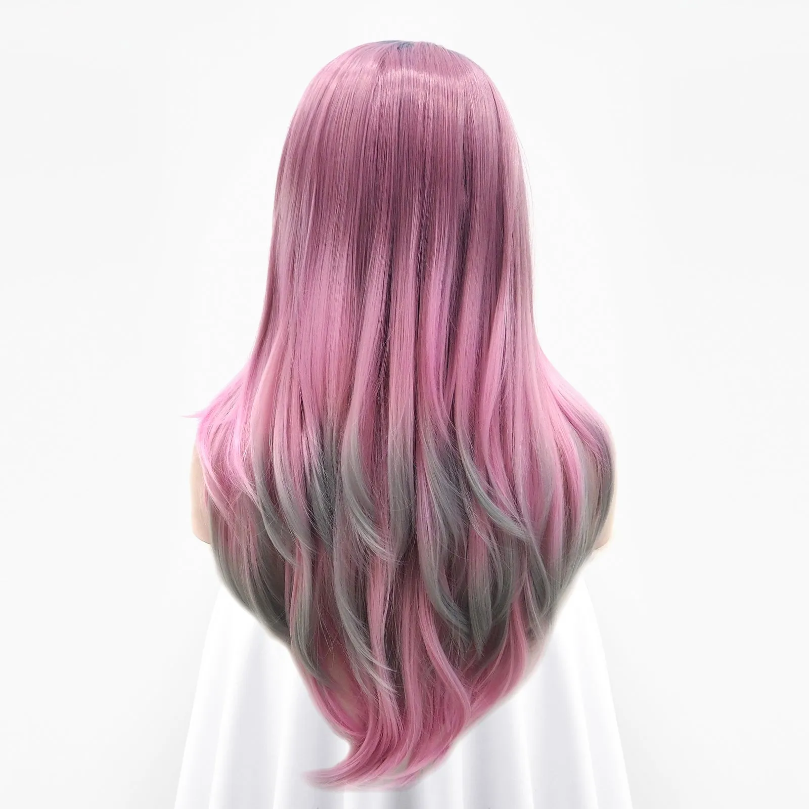 Pink Blue And Gray Ombre  Long Loose Wave Synthetic Lace Front Wig