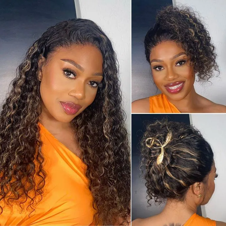 PRE MAX™ - 360 Lace Free Part Blonde Highlight Water Wave Natural Looking Wig Pre-Cut Lace