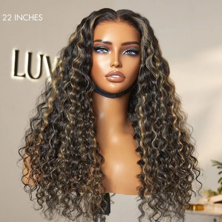 PRE MAX™ - 360 Lace Free Part Blonde Highlight Water Wave Natural Looking Wig Pre-Cut Lace