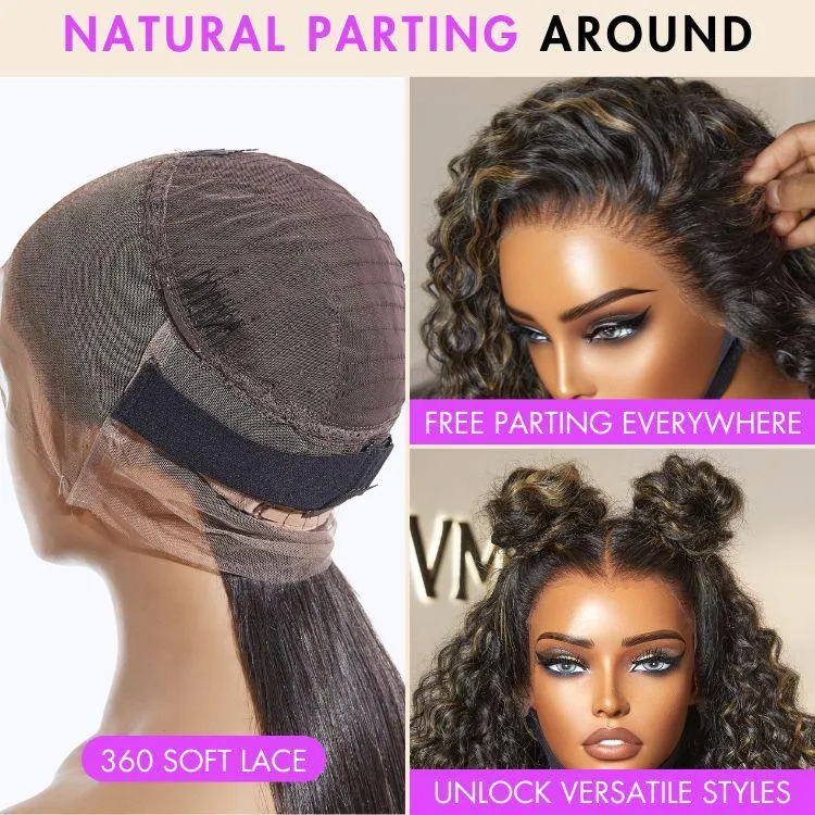 PRE MAX™ - 360 Lace Free Part Blonde Highlight Water Wave Natural Looking Wig Pre-Cut Lace