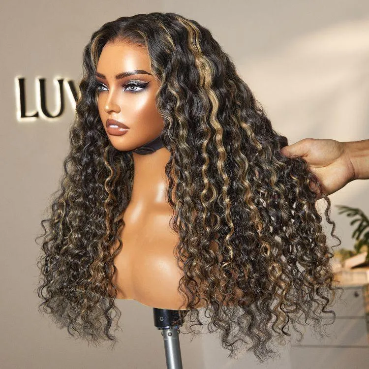 PRE MAX™ - 360 Lace Free Part Blonde Highlight Water Wave Natural Looking Wig Pre-Cut Lace