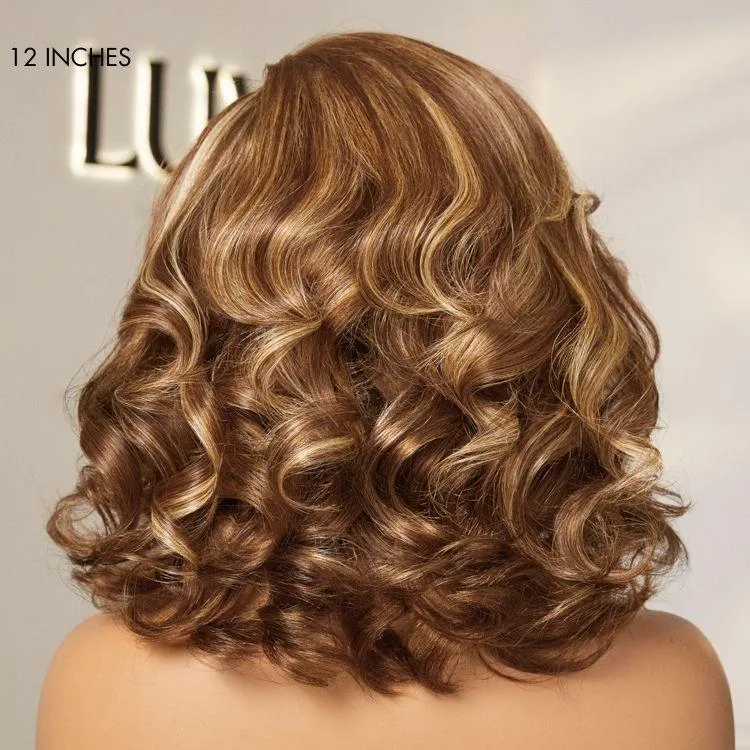 PreMax Wigs - Honey Blonde Highlight / Natural Black / Ombre Blonde Bouncy Body Wave Glueless 13x4 Frontal Lace Human Hair Wig