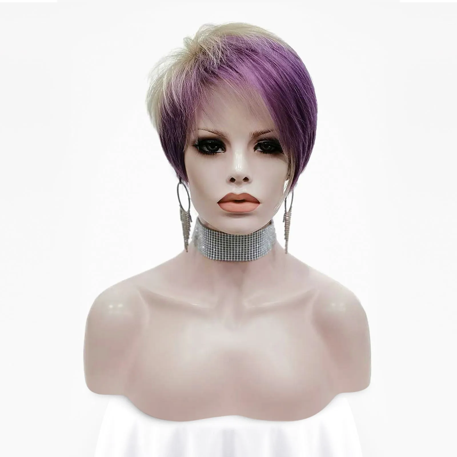 Purple and Blonde Short Synthetic Wig