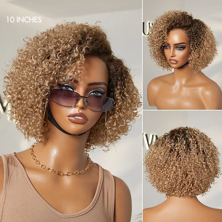 Put On & Go Ombre Ash Blonde Kinky Curly Glueless Minimalist HD Lace Wig Pre-Cut Lace