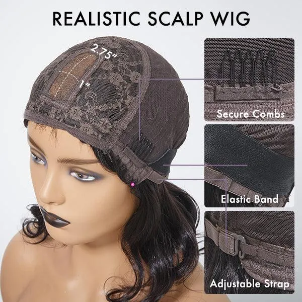 Put On and Go Reddish Purple Layered Cut Yaki Straight Minimalist Lace Bob Wig with Bangs Breathable Cap