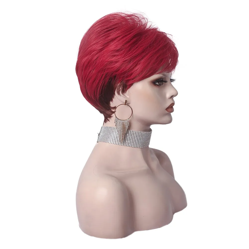 Red Short Synthetic Daily Wig For Women