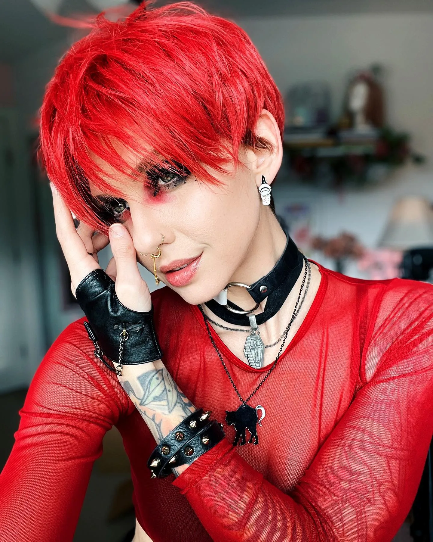 Red Short Synthetic Daily Wig For Women