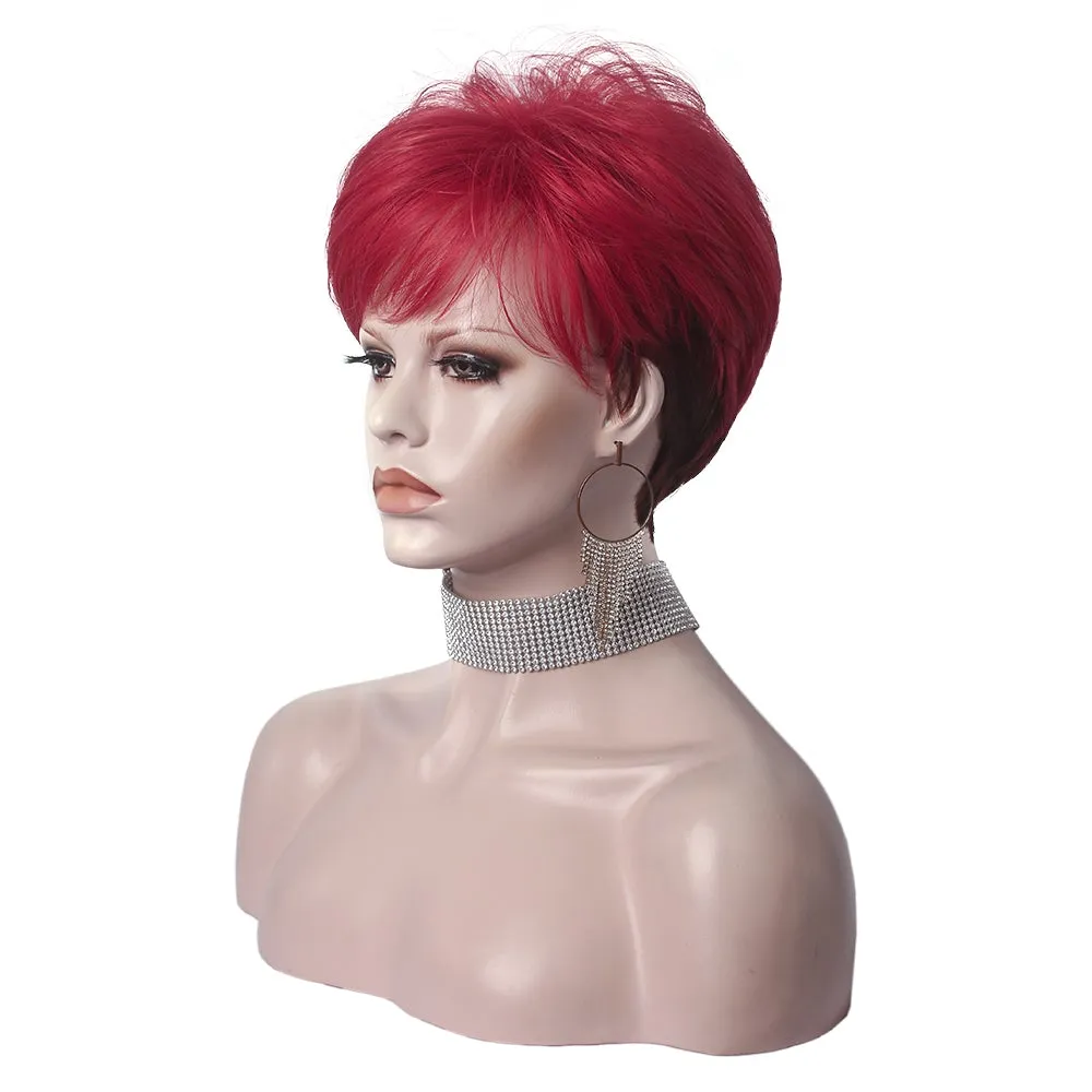 Red Short Synthetic Daily Wig For Women