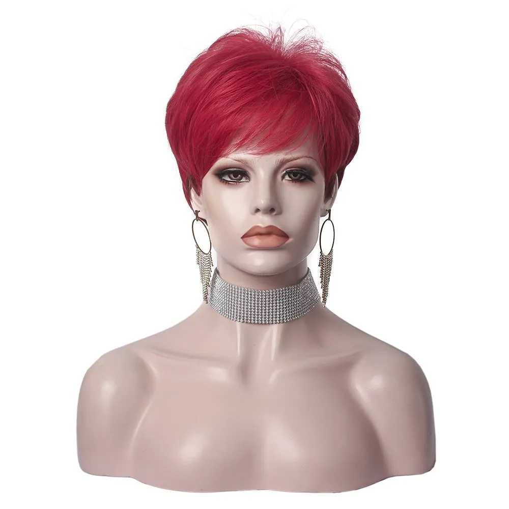 Red Short Synthetic Daily Wig For Women