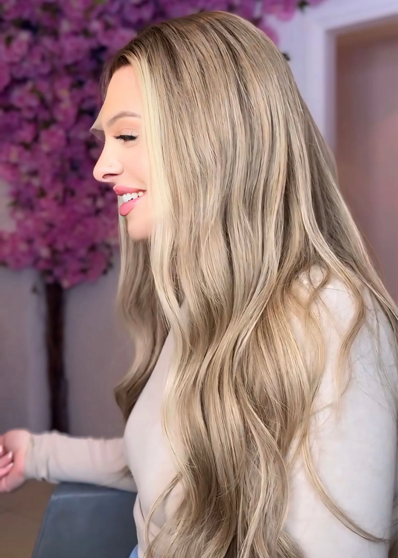 The SYDNEY - Luxury Cool Beige Blonde with Golden Highlights - HD Lace Frontal Wig