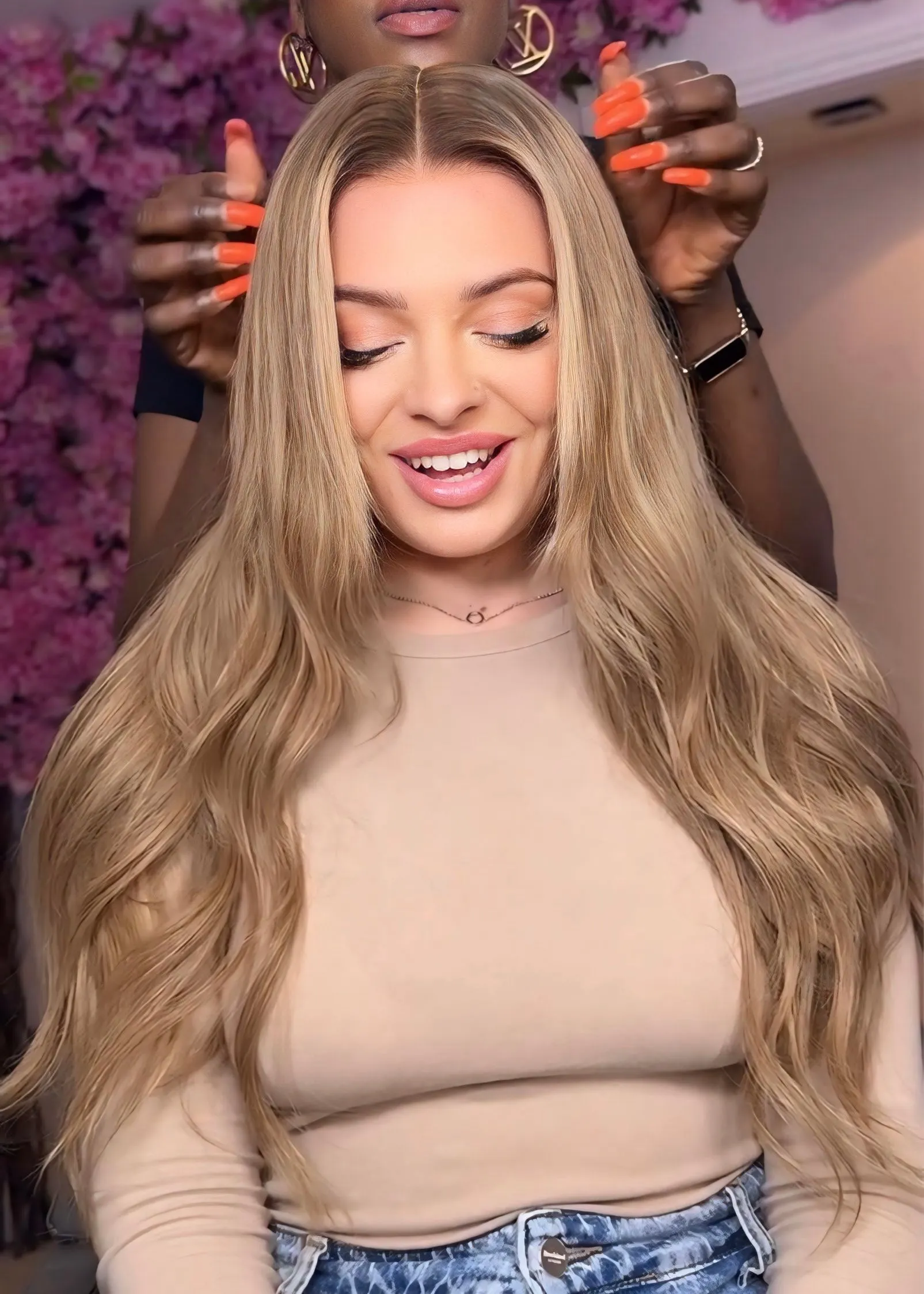 The SYDNEY - Luxury Cool Beige Blonde with Golden Highlights - HD Lace Frontal Wig