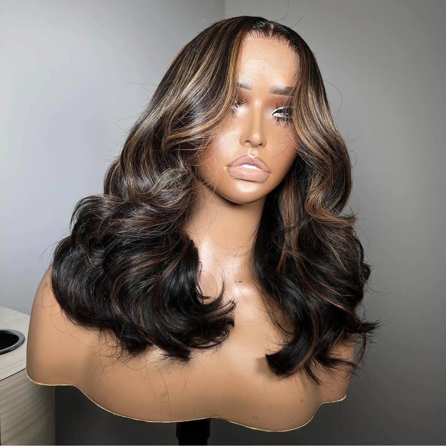 Tuneful Blonde Highlight Colored Body Wave 13x6 Lace Front 6x5 Wear Go Human Hair Wigs