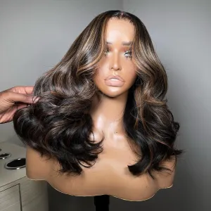 Tuneful Blonde Highlight Colored Body Wave 13x6 Lace Front 6x5 Wear Go Human Hair Wigs