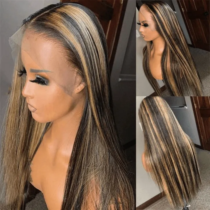 Tuneful Blonde Highlight Colored Lace Frontal Closure Straight Wigs