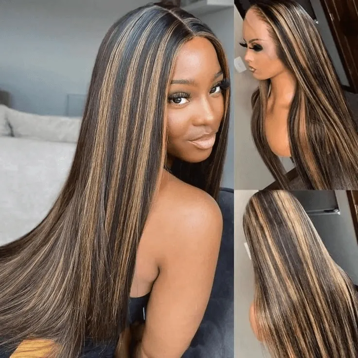 Tuneful Blonde Highlight Colored Lace Frontal Closure Straight Wigs