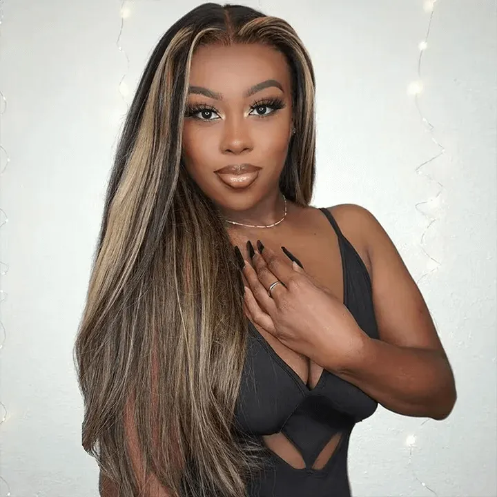 Tuneful Blonde Highlight Colored Lace Frontal Closure Straight Wigs