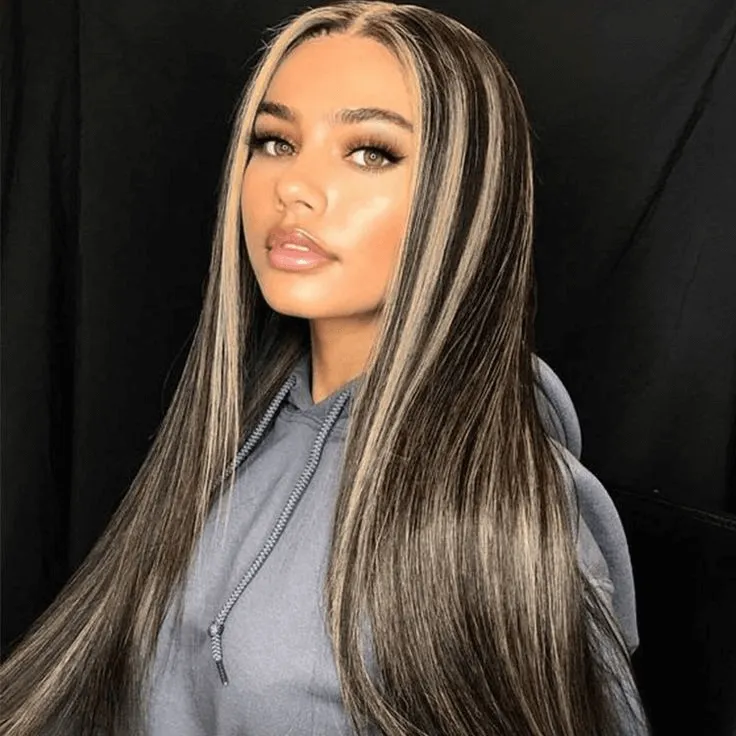 Tuneful Blonde Highlight Colored Lace Frontal Closure Straight Wigs