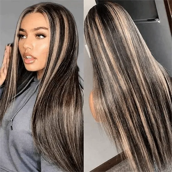 Tuneful Blonde Highlight Colored Lace Frontal Closure Straight Wigs