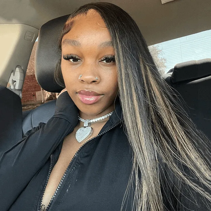 Tuneful Blonde Highlight Colored Lace Frontal Closure Straight Wigs
