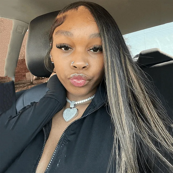 Tuneful Blonde Highlight Colored Lace Frontal Closure Straight Wigs