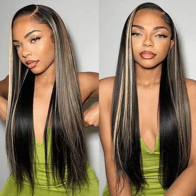 Tuneful Blonde Highlight Colored Lace Frontal Closure Straight Wigs
