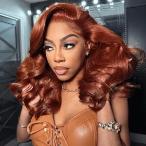 Tuneful Cooper Brown Colored Body Wave 13x6 Lace Front 6x5 Wear Go Human Hair Wigs