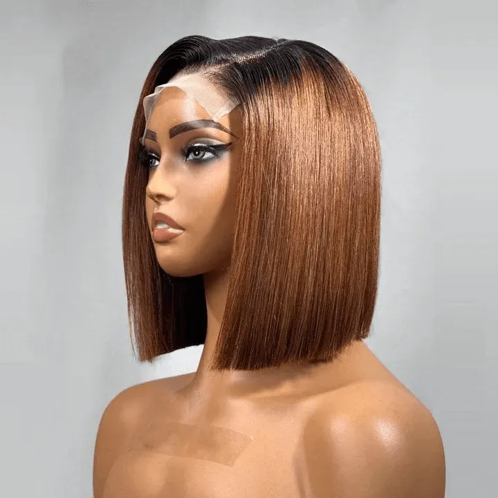 Tuneful Glueless 1b/30 Ombre Brown Colored Human Hair Bob Straight Wigs