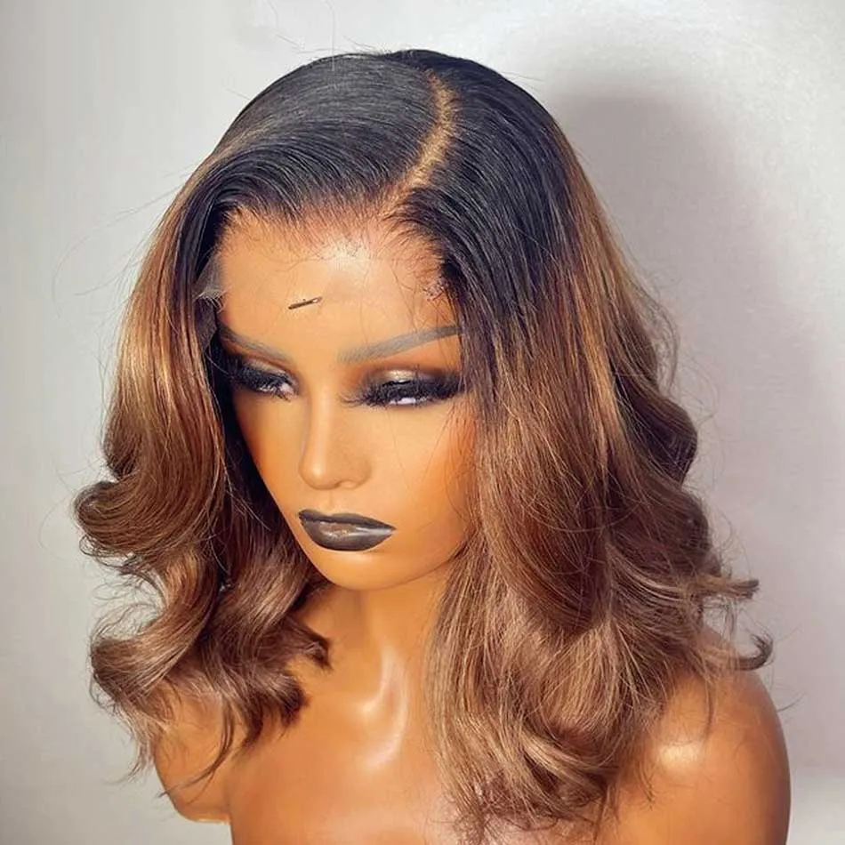 Tuneful Glueless Elegant Short 1b/30# Ombre Brown Colored Human Hair Bob Wigs