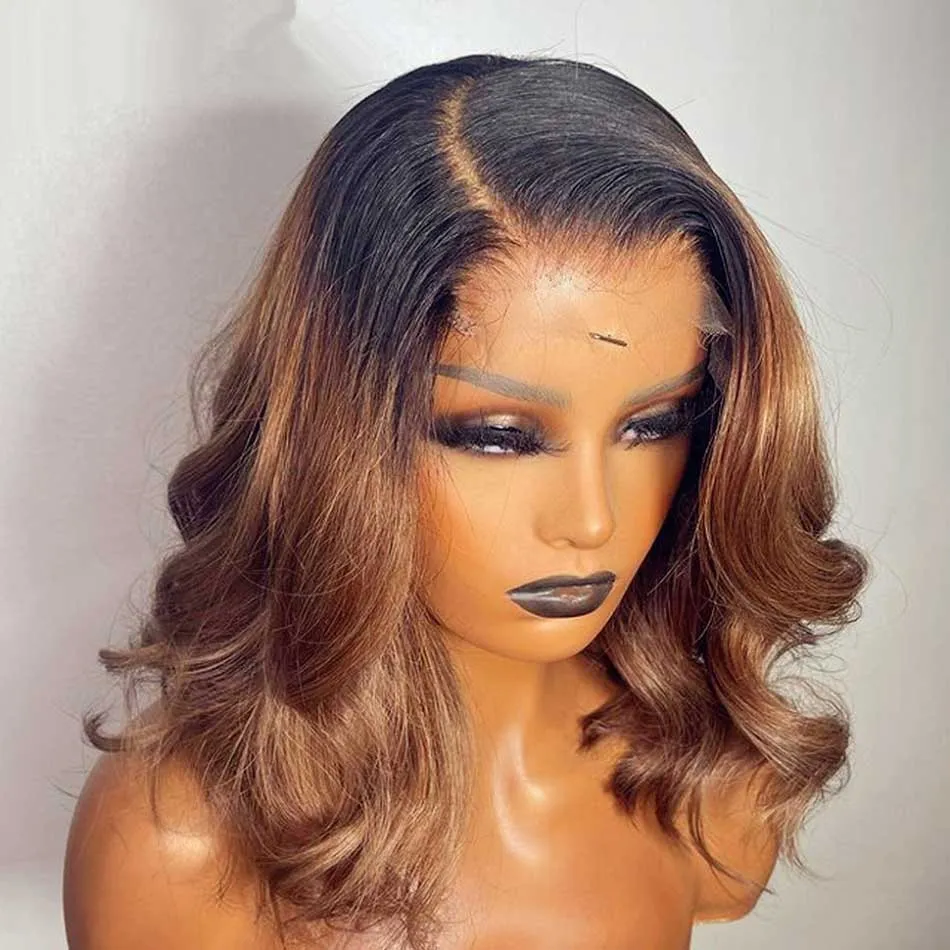 Tuneful Glueless Elegant Short 1b/30# Ombre Brown Colored Human Hair Bob Wigs