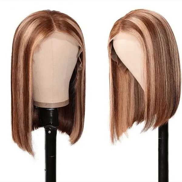 Tuneful Glueless Highlight Bob Wigs Colored Human Hair Straight Frontal Closure Wig
