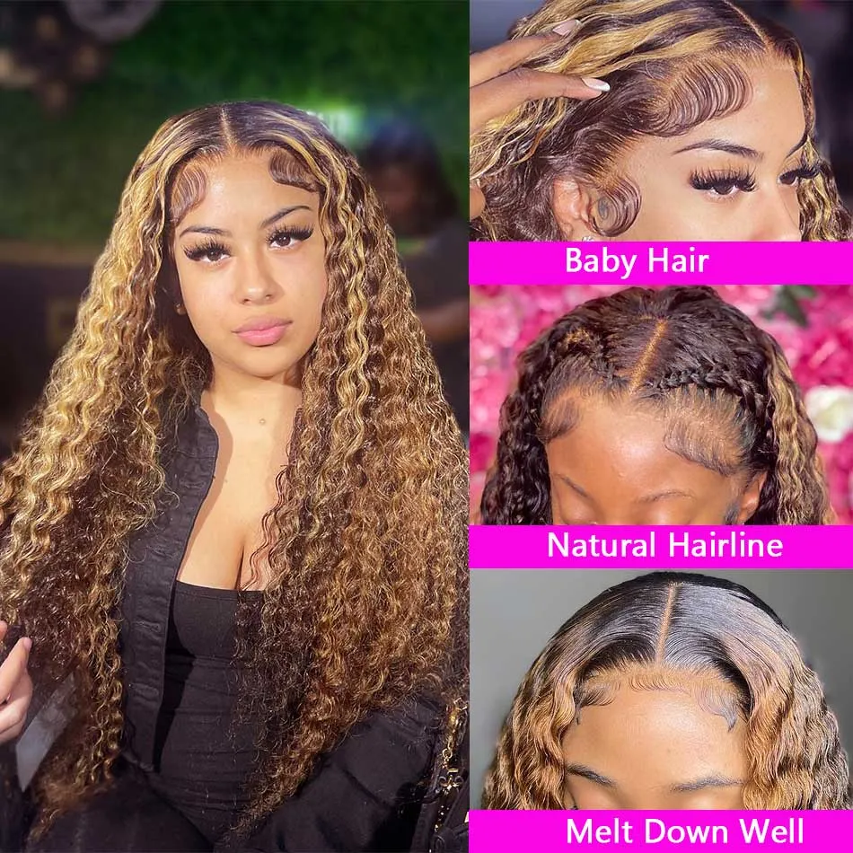 Tuneful Glueless Highlight Curly Wigs 13x6 6x5 Lace Front Closure Colored Human Hair Wigs