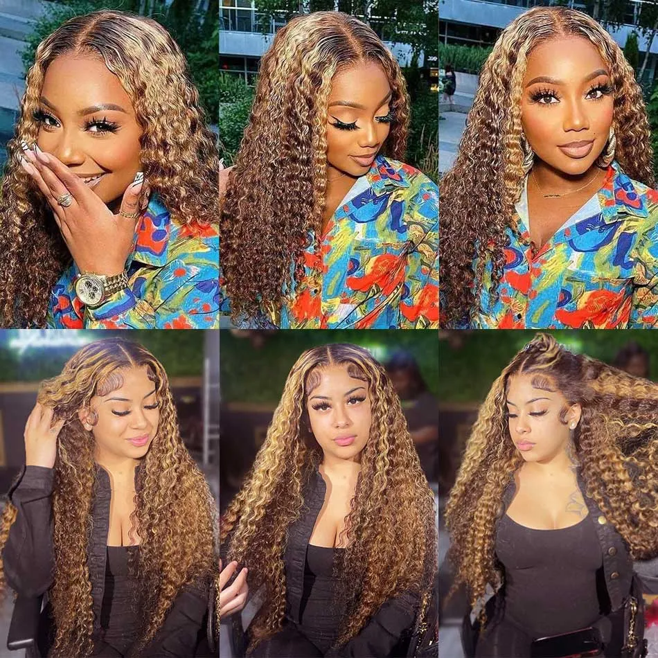 Tuneful Glueless Highlight Curly Wigs 13x6 6x5 Lace Front Closure Colored Human Hair Wigs