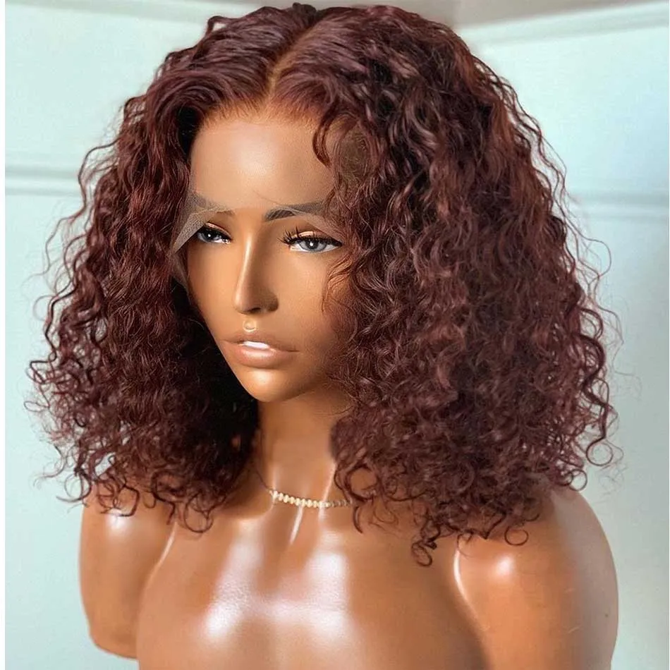 Tuneful Glueless Short Curly Auburn Honey Brown Colored Human Hair Bob Wigs
