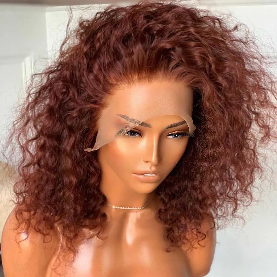 Tuneful Glueless Short Curly Auburn Honey Brown Colored Human Hair Bob Wigs