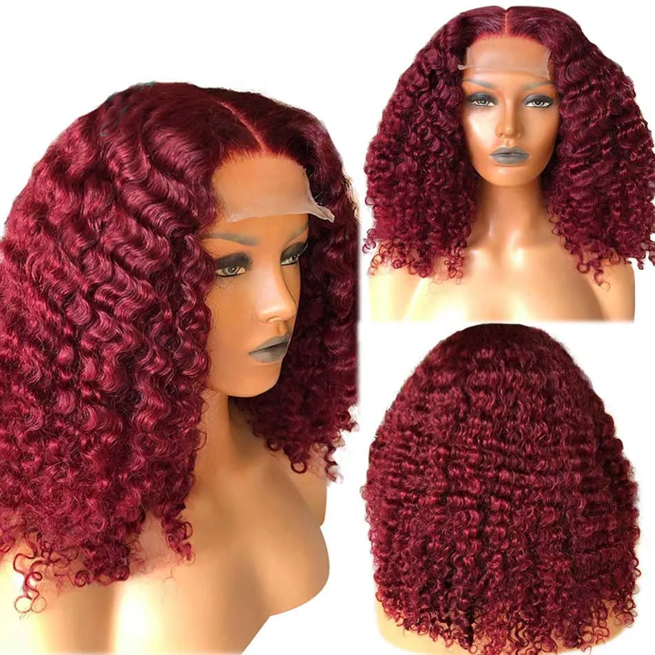 Tuneful Glueless Short Curly Burgundy Colored Human Hair Bob Wigs