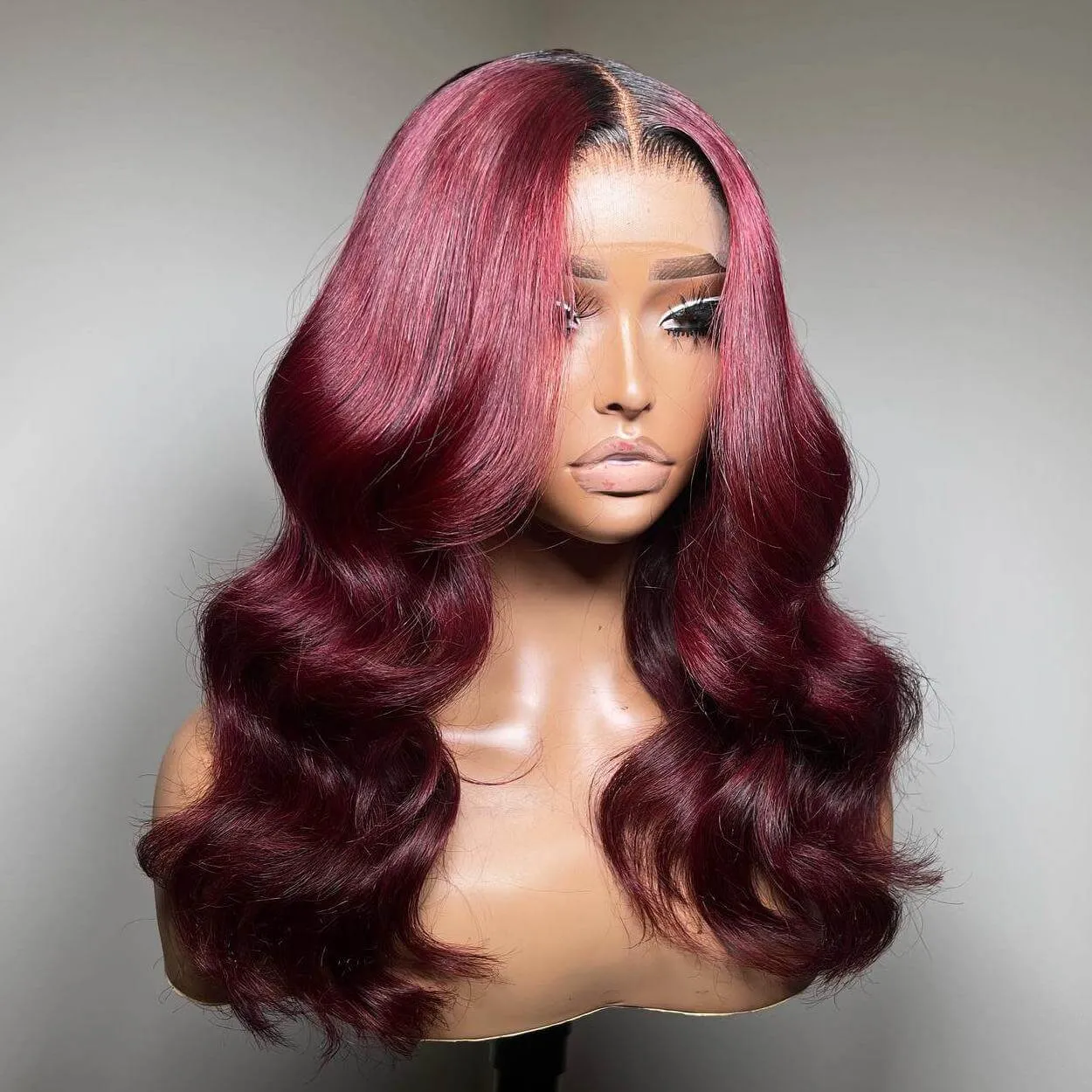 Tuneful Ombre Burgundy Colored Body Wave Human Hair Bob Wigs