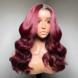 Tuneful Ombre Burgundy Colored Body Wave Human Hair Bob Wigs