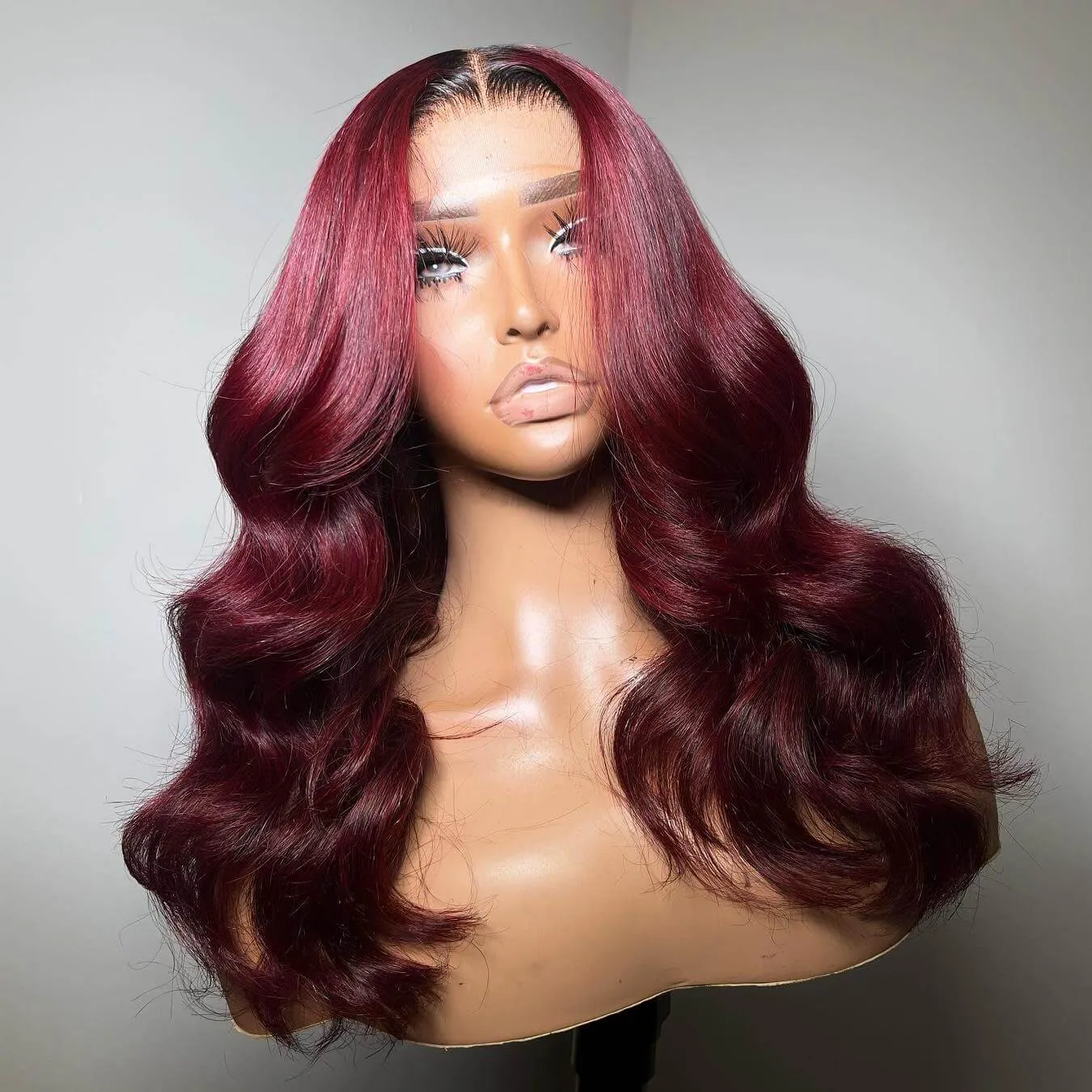 Tuneful Ombre Burgundy Colored Body Wave Human Hair Bob Wigs