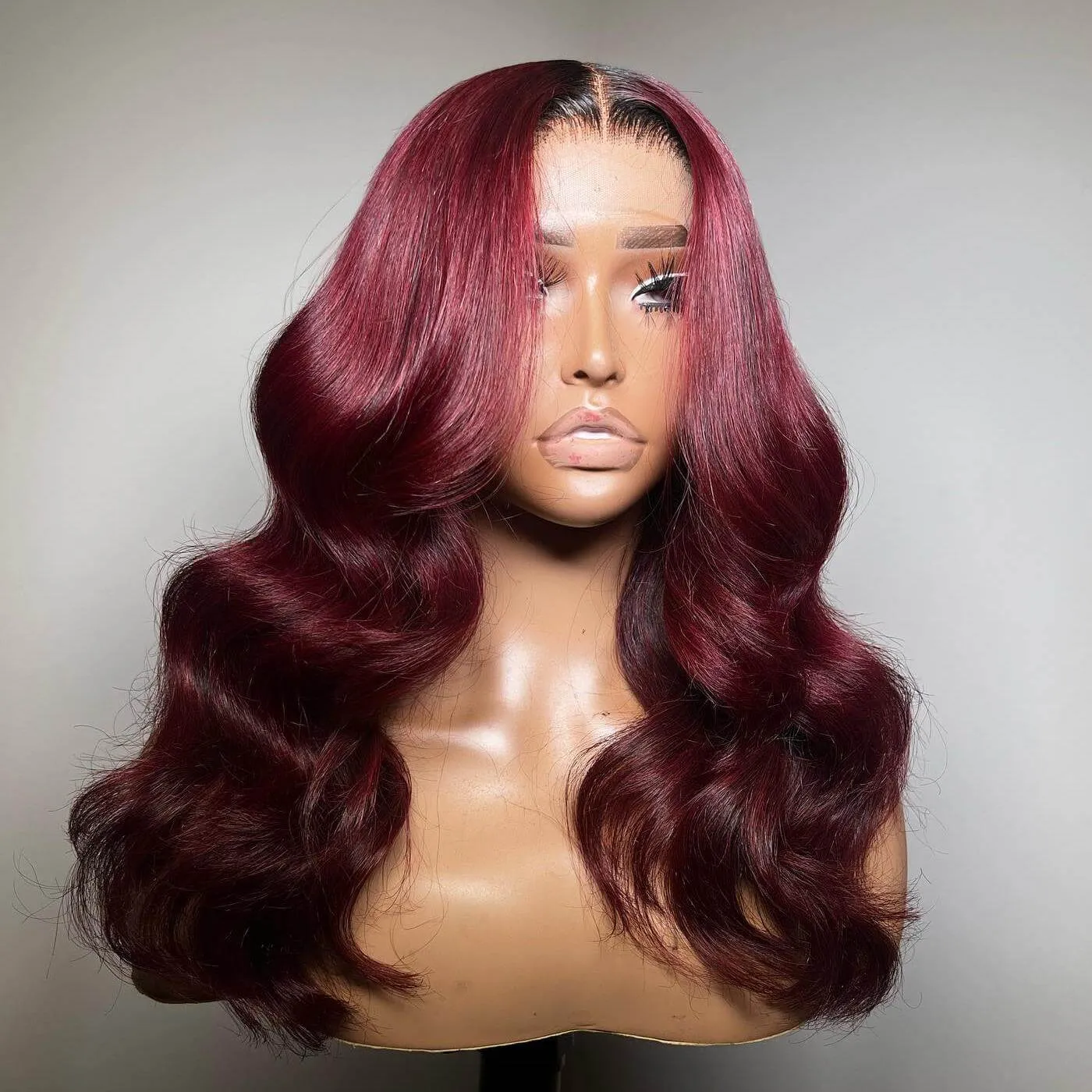 Tuneful Ombre Burgundy Colored Body Wave Human Hair Bob Wigs