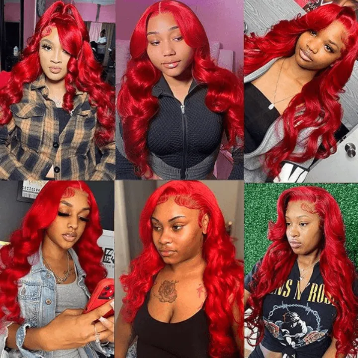 Tuneful Red Color 13x6 Lace Front Human Hair Wigs Bogo Deal